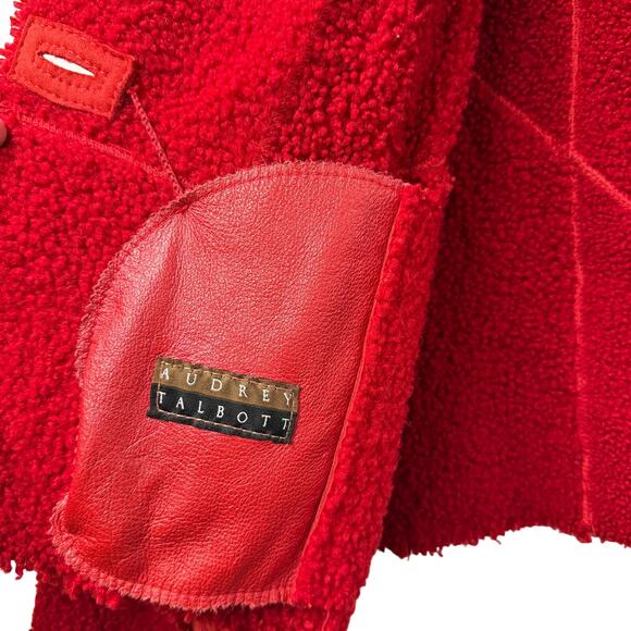 Audrey Talbott Red Leather Artisan Jacket Medium Coat Leather Wool Beautiful - Picture 6 of 12